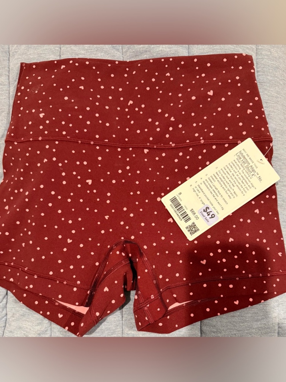 lululemon athletica High-Waist Burgundy Shorts with Pink Dot & Heart Print